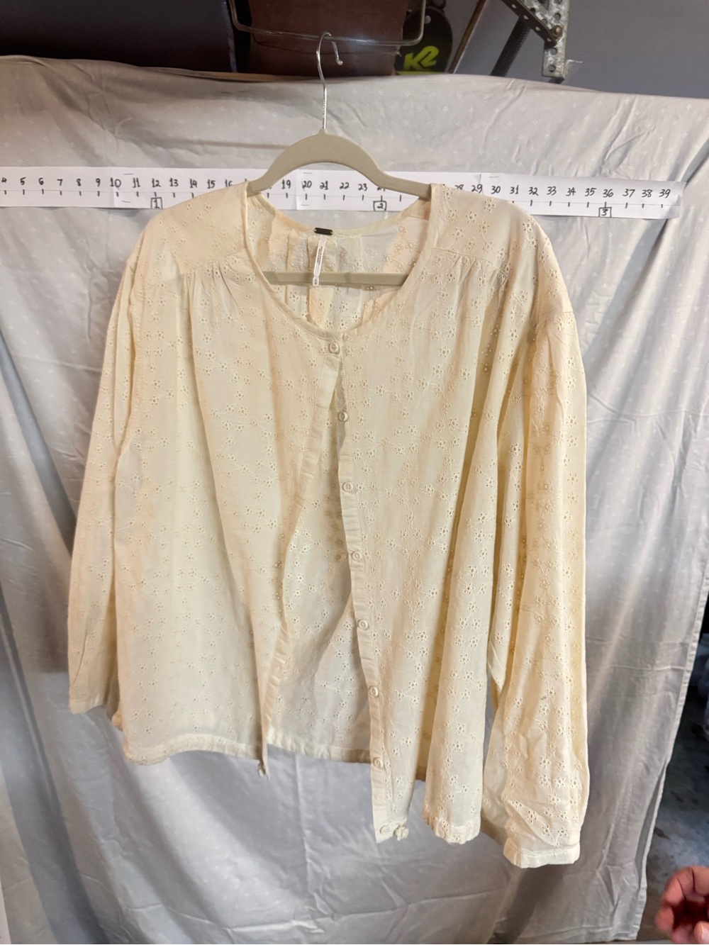 Free People Eyelet Button-Up Blouse in Cream